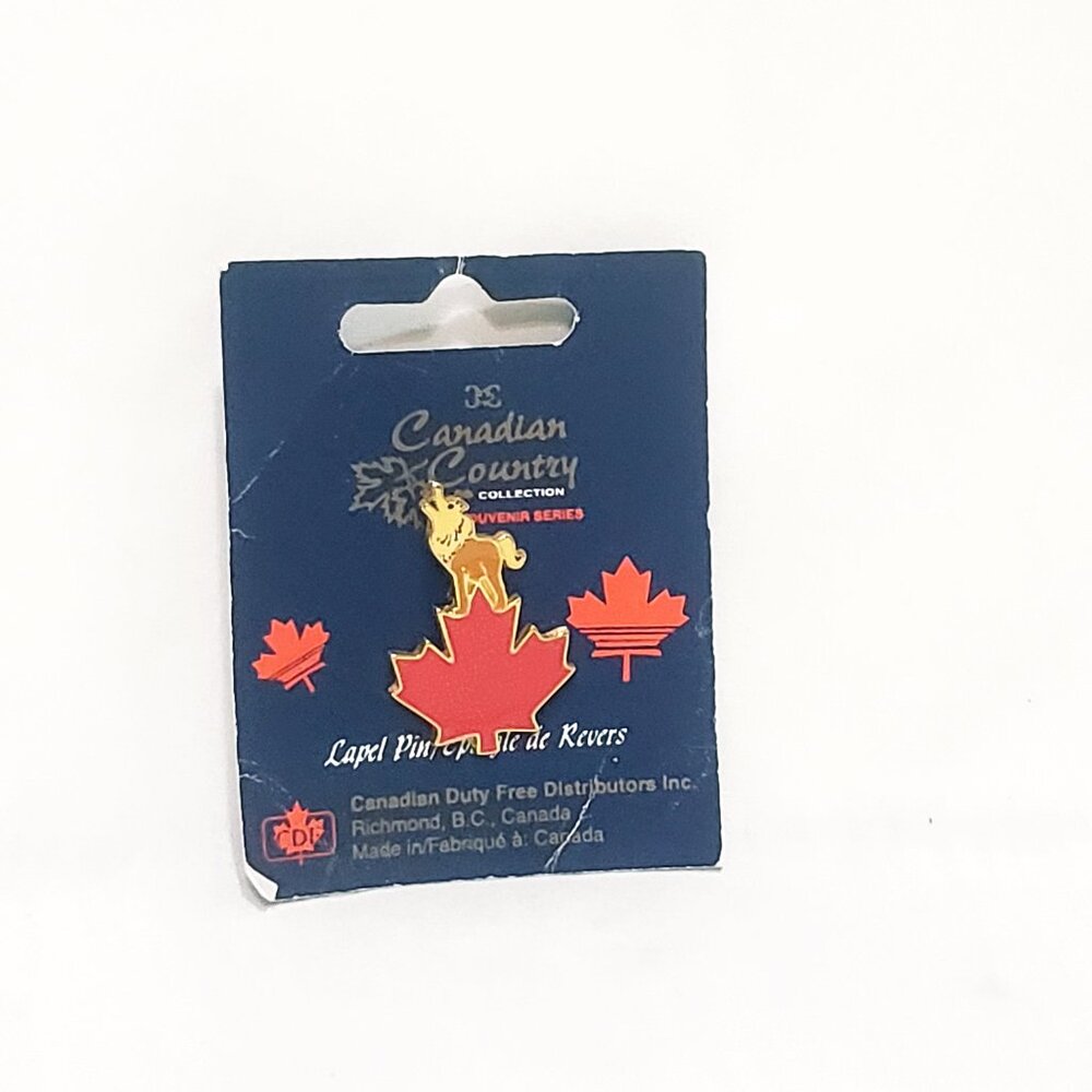 Canadian Country Maple Leaf Wolf Lapel Pin 1" O Canada